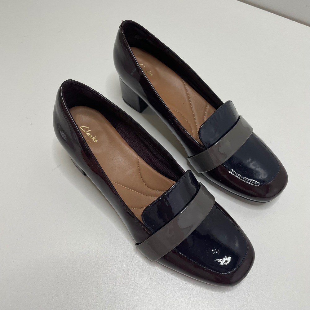 Clarks Colorblock Patent Leather Block Loafer Pump 9 Dark Academia Preppy Office - Picture 4 of 13